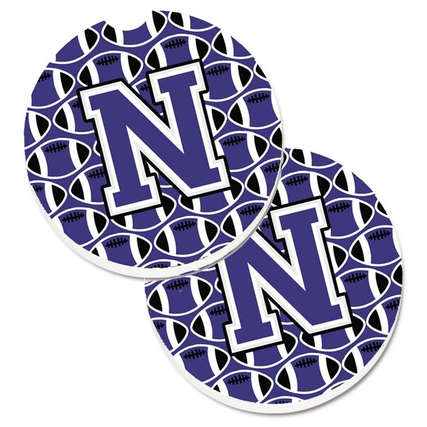 Carolines Treasures Letter N Football Purple and White Cup Holder Car Coaster, PK2 CJ1068-NCARC - main